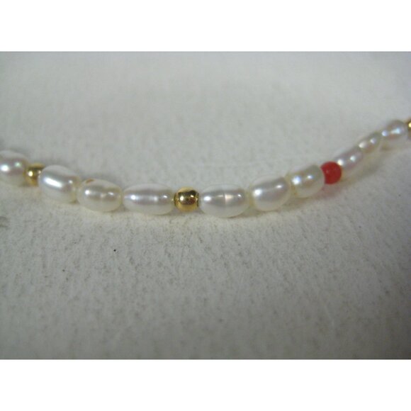 Freshwater Pearl Coral Delicate Gold Tone Bead Necklace 17 in Choker Minimalist - Picture 10 of 11